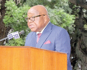 Prof. Mike Oquaye, a former Speaker of Parliament, delivering the keynote address at the inauguration of the Centre for Constitutional Studies at the Institute of Economic Affairs.